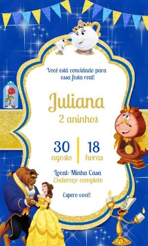 Convite de Aniversário A Bela e a Fera para Editar Online
