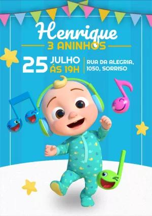 Convite de Aniversário Cocomelon para Editar Online