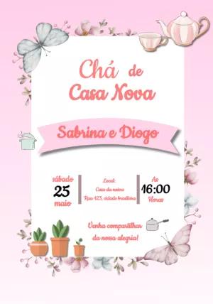 Convite Chá de Casa Nova Aquarela Floral para Editar Online