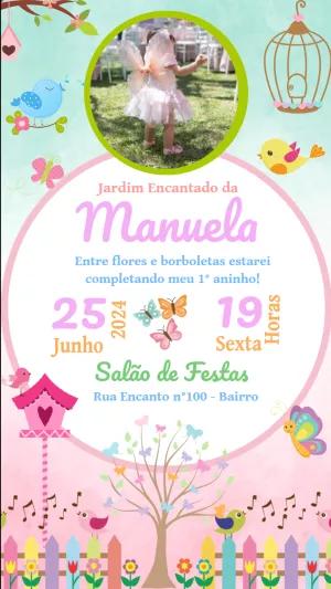 Convite Aniversário Jardim Encantado com Foto para Editar Online