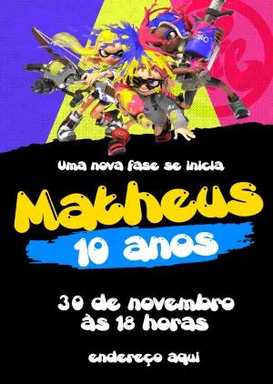 Convite de Aniversário Splatoon com Personagens para Editar Online