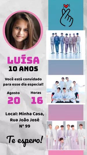Convite Aniversário BTS com Foto para Editar Online
