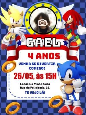 Convite Aniversário Sonic com Foto para Editar Online