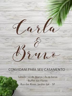Convite de Casamento Rústico com Folhagem para Editar