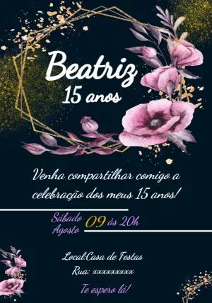 Convite de 15 anos Floral Dourado para Editar Online