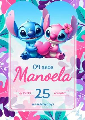 Convite de Aniversário Stitch e Angel para Editar Online