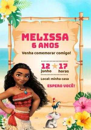 Convite de Aniversário Moana para Editar e Imprimir
