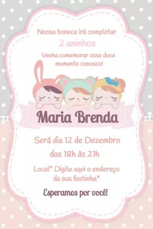 Convite Aniversário Boneca Metoo para Editar Online