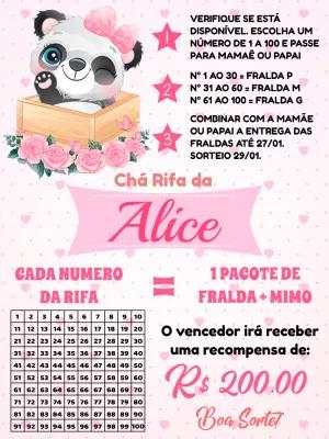 Convite Chá Rifa de Panda Fofo para Editar Online