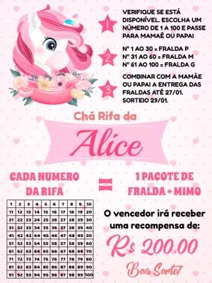 Convite Chá Rifa Unicórnio Delicado para Editar Online