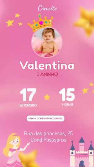 Convite de Aniversário Princesa com Foto para Editar Online