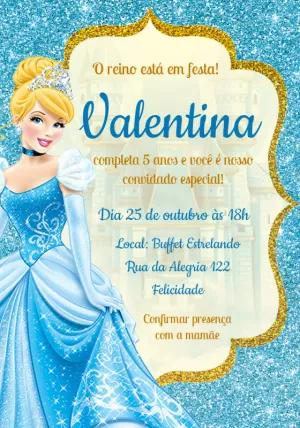 Convite Aniversário Cinderela Glitter para Editar Online