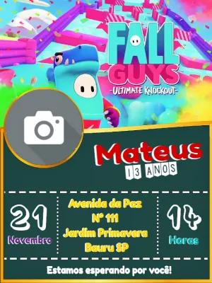 Convite Aniversário Fall Guys com Foto para Editar Online