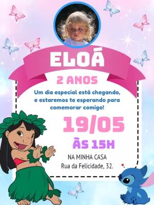 Convite Aniversário Lilo e Stitch com Foto para Editar Online