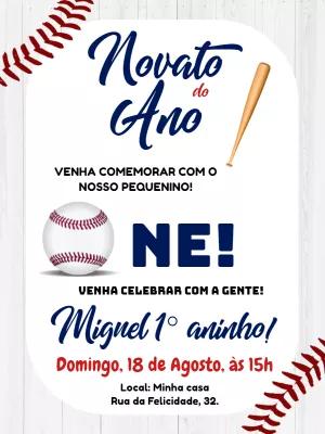 Convite Aniversário Baseball Novato do Ano para Editar Online