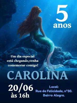 Convite Aniversário Pequena Sereia Filme para Editar Online