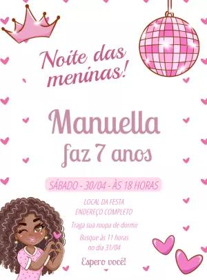 Convite Festa do Pijama Noite das Meninas para Editar Online