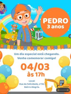 Convite de Aniversário Blippi Editável Online para Imprimir