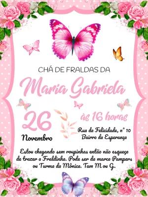 Convite Chá de Fraldas Borboletas Rosa para Editar Online