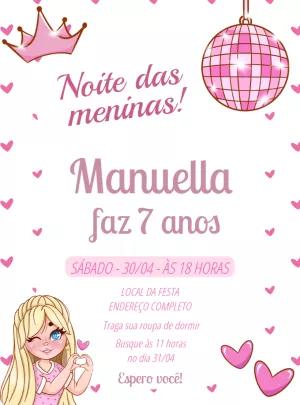 Convite Aniversário Festa do Pijama Rosa para Editar Online