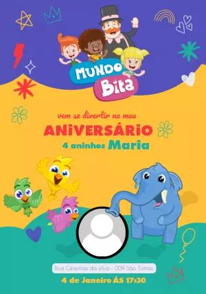 Convite de Aniversário Mundo Bita com Foto para Editar Online