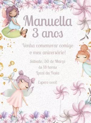Convite Aniversário Jardim das Fadas com Fadinhas para Editar