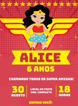 Convite Aniversário Mulher Maravilha para Editar Online
