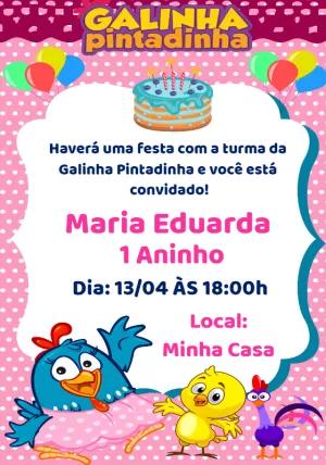 Convite de Aniversário Galinha Pintadinha para Editar Online