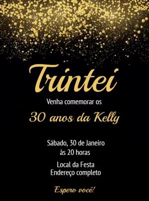Convite de Aniversário Adulto Glitter Dourado para Editar