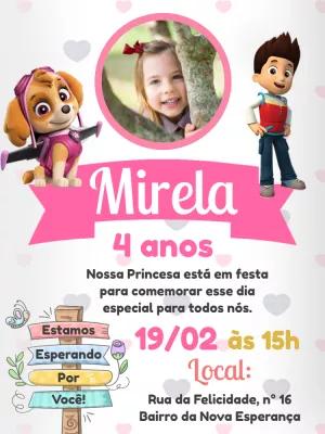 Convite Aniversário Patrulha Canina com Foto para Editar Online