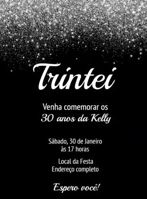 Convite de Aniversário Adulto Glitter Preto para Editar Online