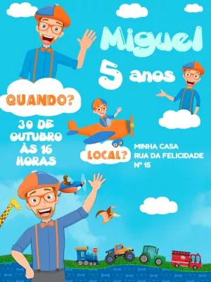 Convite de Aniversário Blippi para Editar e Imprimir
