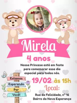 Convite Aniversário Ursinha Aviadora com Foto para Editar