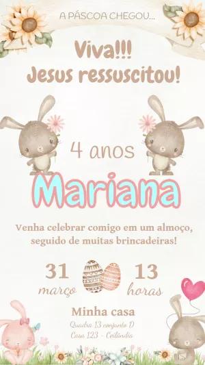 Convite Aniversário Páscoa com Coelhinhos Fofos para Editar