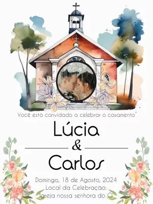 Convite de Casamento Igreja com Foto para Editar Online