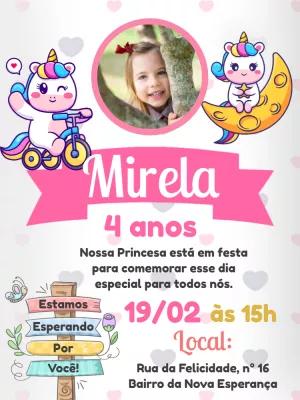 Convite Aniversário Unicórnio com Foto para Editar Online
