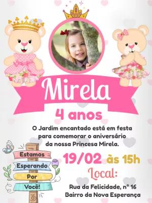Convite Aniversário Ursinha Princesa com Foto para Editar