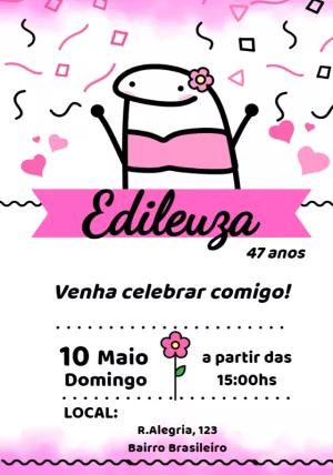 Convite Aniversário Flork Feminino para Editar Online