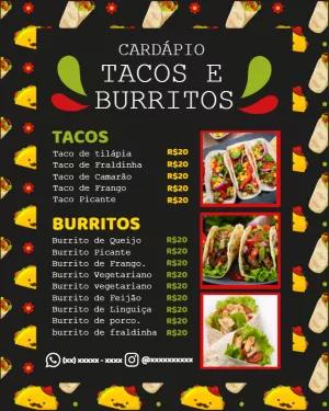 Cardápio Tacos e Burritos Ilustrado para Editar Online