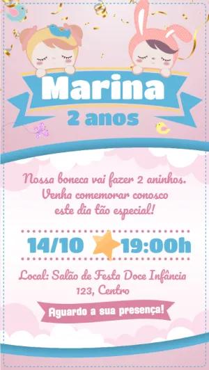 Convite Aniversário Boneca Metoo Editável Online