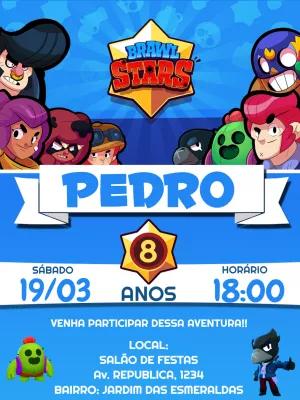 Convite de Aniversário Brawl Stars com Personagens para Editar