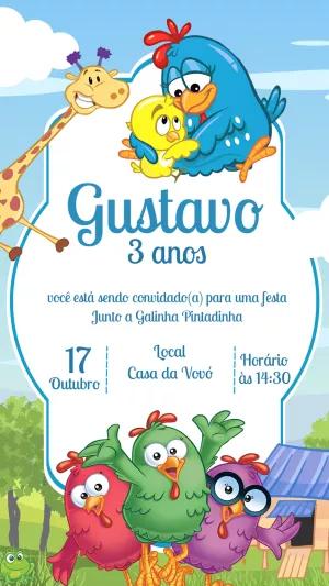 Convite de Aniversário Galinha Pintadinha com a Turma para Editar