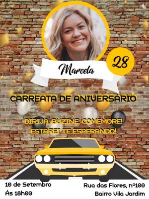 Convite de Aniversário Carreata com Foto para Editar Online
