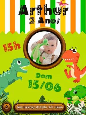 Convite Aniversário Dinossauro com Foto para Editar Online