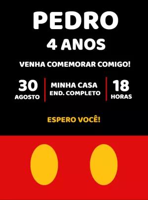 Convite de Aniversário Mickey Mouse Clássico para Editar Online