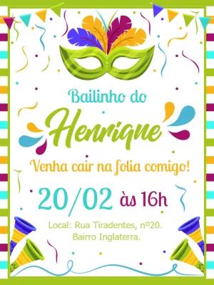 Convite de Aniversário Bailinho de Carnaval para Editar Online