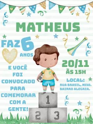 Convite Aniversário Futebol Menino para Editar Online