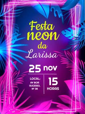 Convite de Aniversário Neon Tropical para Editar Online