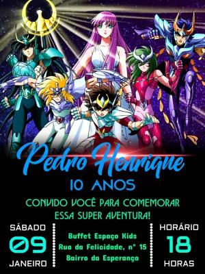 Convite Aniversário Cavaleiros do Zodíaco para Editar Online