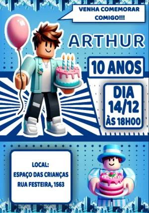 Convite de Aniversário Roblox com Personagens para Editar Online
